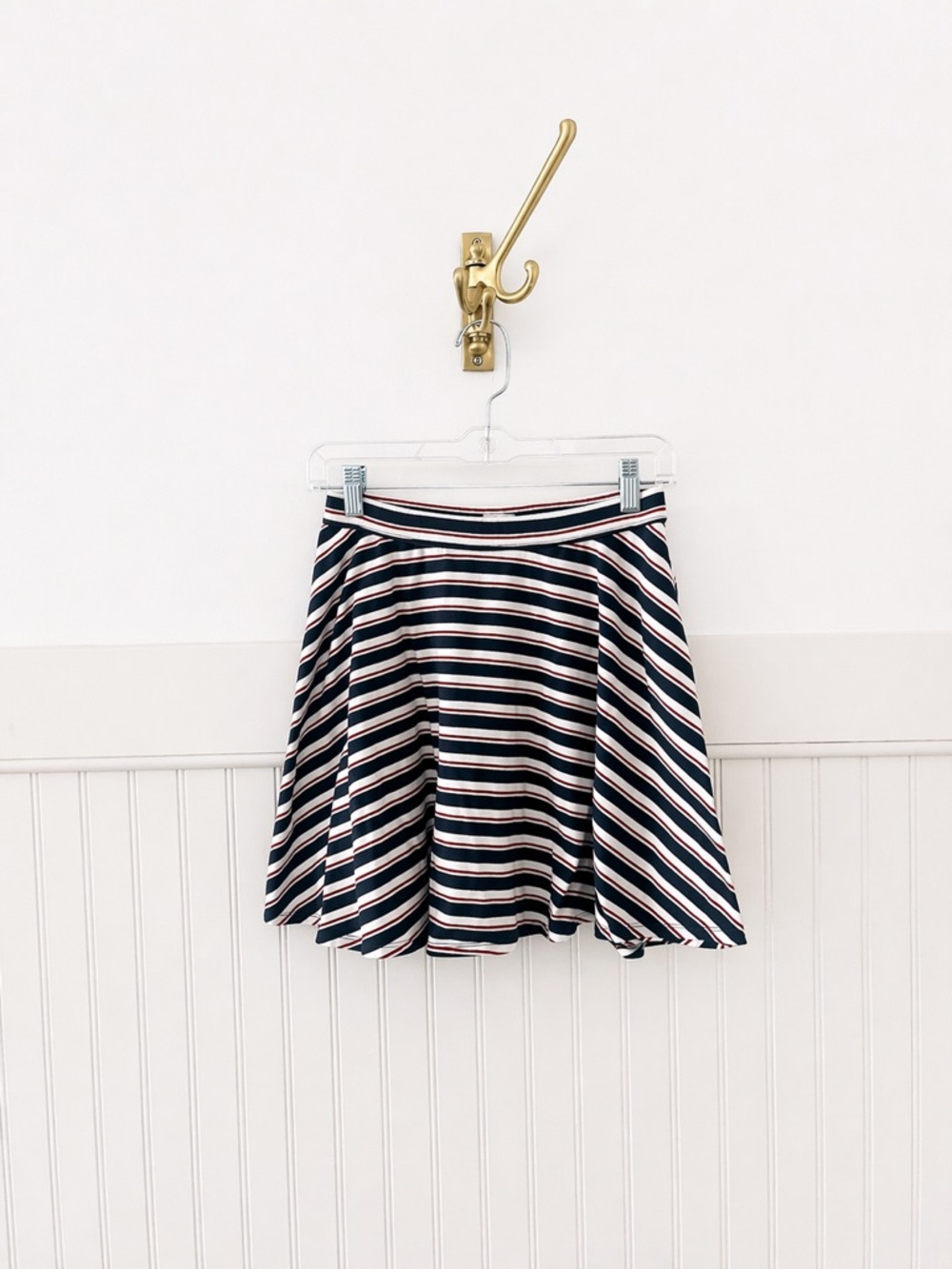 Striped A-Line Skirt in Navy, White, and Red